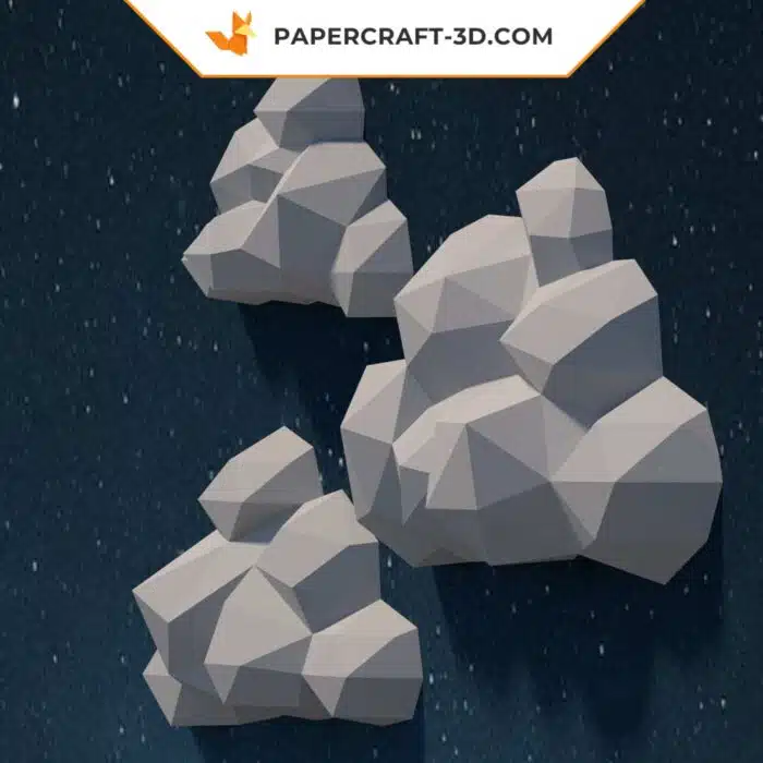 Papercraft nuages en origami papier 3D à réaliser soi-même avec modèle PDF