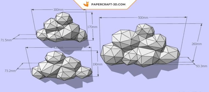 Papercraft nuages en origami papier 3D à réaliser soi-même avec modèle PDF