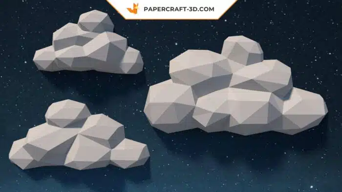 Papercraft nuages en origami papier 3D à réaliser soi-même avec modèle PDF