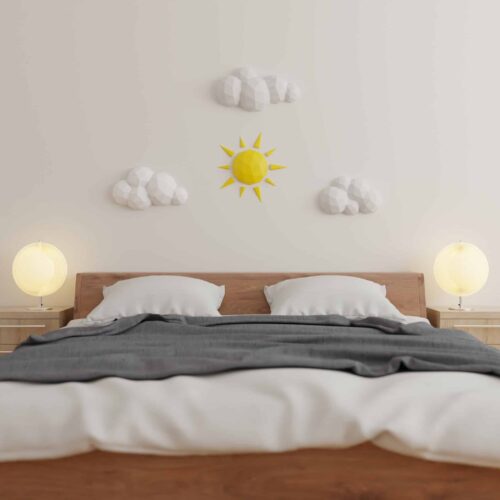 Papercraft nuages et soleil en origami papier 3D pour décoration murale DIY