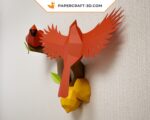 Papercraft Oiseaux sur une branche avec citrons, modèle de papier Cardinal Nordique basse poly, template de papercraft PDF, puzzle 3D à imprimer, kit numérique