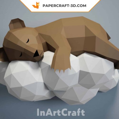Papercraft de oso en una nube en origami 3D