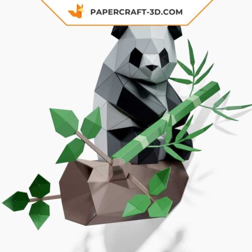 Papercraft Panda assis sur un arbre en origami papier 3D