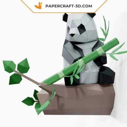 Papercraft Panda assis sur un arbre en origami papier 3D