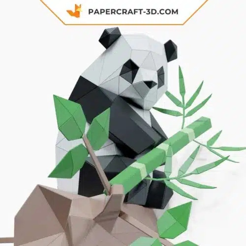 Papercraft Panda assis sur un arbre en origami papier 3D