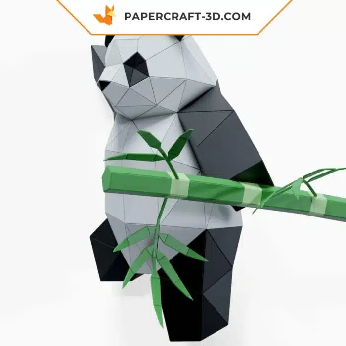 Papercraft Panda grimpant sur un mur en origami papier 3D