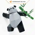 Papercraft Panda grimpant sur un mur en origami papier 3D