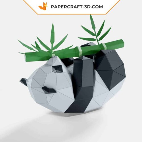Papercraft Panda Jouant avec un Bambou, sculpture en papier 3D