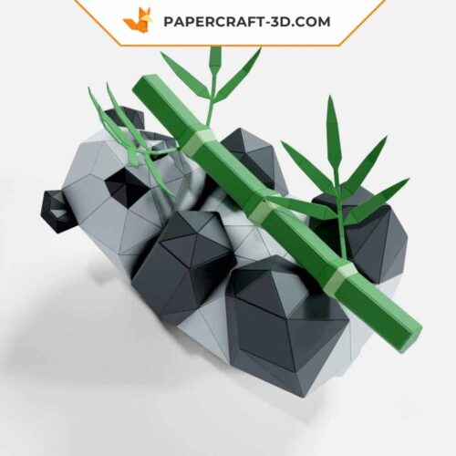 Papercraft Panda Jouant avec un Bambou, sculpture en papier 3D