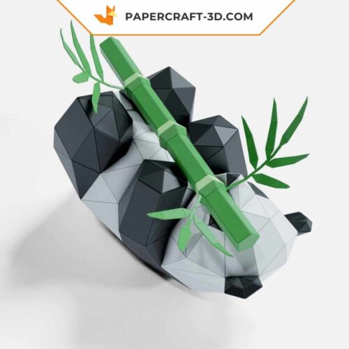 Papercraft Panda Jouant avec un Bambou, sculpture en papier 3D