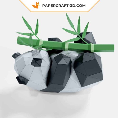 Papercraft Panda Jouant avec un Bambou, sculpture en papier 3D