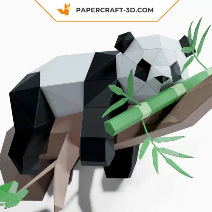 Papercraft Panda Lazy sur l’arbre, sculpture en papier 3D à imprimer