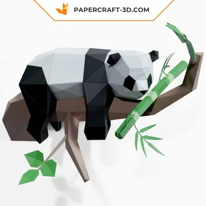 Papercraft Panda Lazy sur l’arbre, sculpture en papier 3D à imprimer