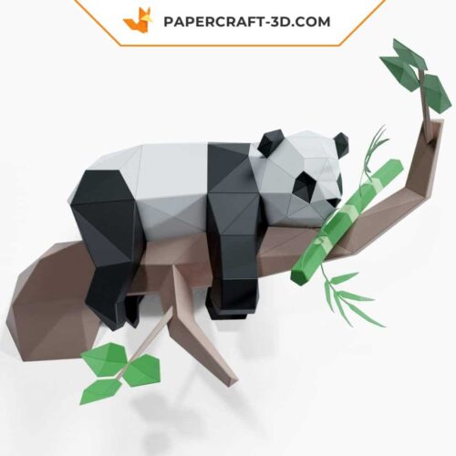 Papercraft Panda Lazy sur l’arbre, sculpture en papier 3D à imprimer