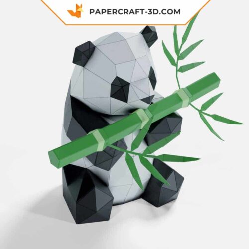 Papercraft Panda mangeant du bambou en origami papier 3D