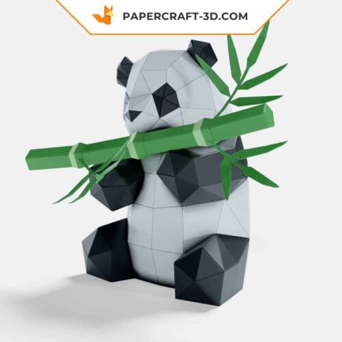Papercraft Panda mangeant du bambou en origami papier 3D