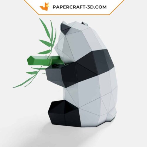 Papercraft Panda mangeant du bambou en origami papier 3D
