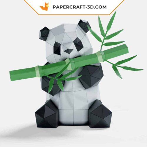 Papercraft Panda mangeant du bambou en origami papier 3D