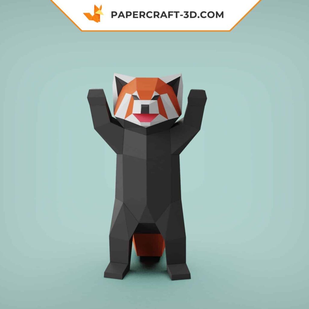 Papercraft panda rouge debout en origami 3D