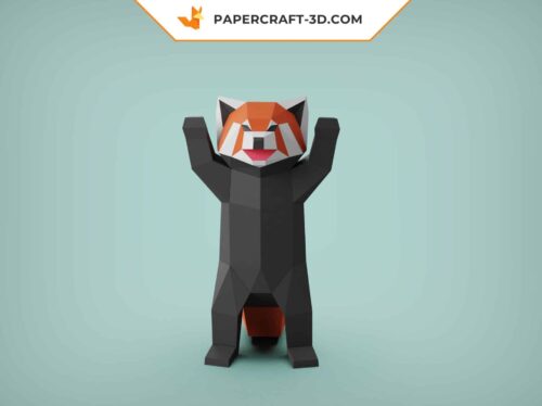 Papercraft panda rouge debout modèle 3D origami papier