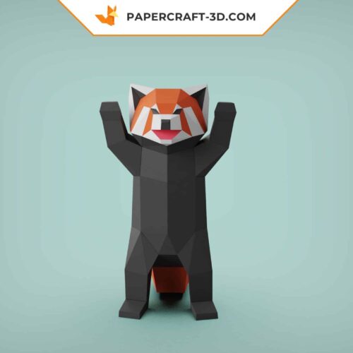 Papercraft panda rouge debout modèle 3D origami papier