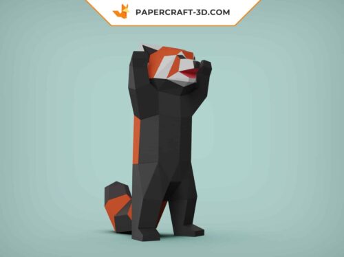 Papercraft panda rouge debout modèle 3D origami papier