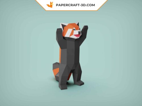 Papercraft panda rouge debout modèle 3D origami papier
