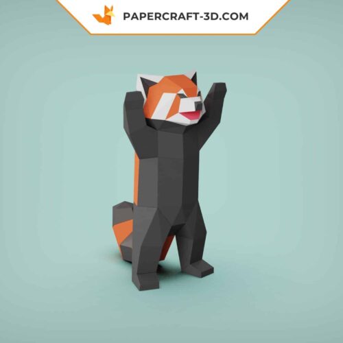 Papercraft panda rojo de pie en origami 3D