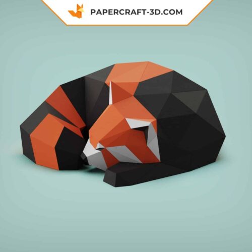 Papercraft panda rouge endormi modèle papier 3D