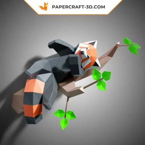 Papercraft Panda Roux Bâillant en Origami Papier 3D