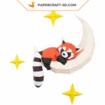 papercraft panda roux et lune murale origami 3D