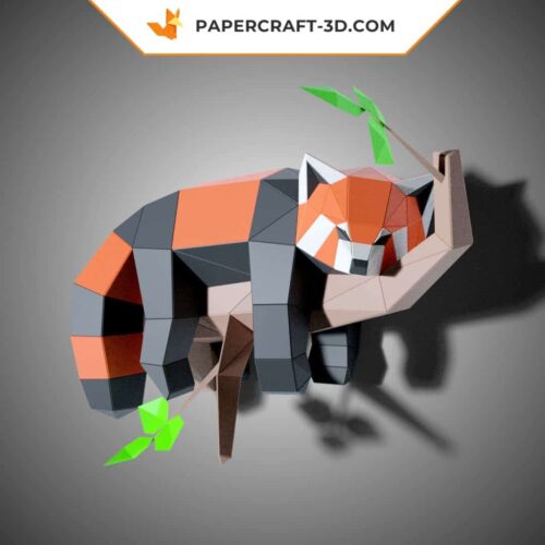 Papercraft Panda Roux paresseux dans un arbre, sculpture en papier 3D
