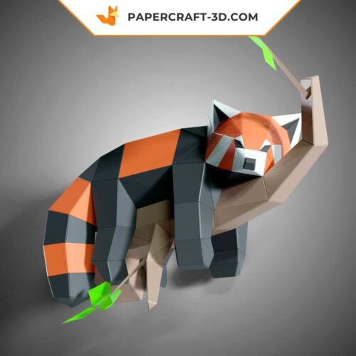 Papercraft Panda Roux paresseux dans un arbre, sculpture en papier 3D