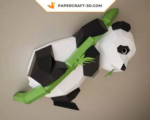 Papercraft panda sur bambou en origami papier 3D DIY
