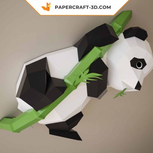 Papercraft panda sur bambou en origami papier 3D DIY