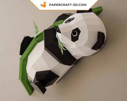 Papercraft panda sur bambou en origami papier 3D DIY