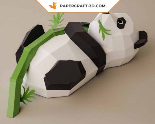 Papercraft panda sur bambou en origami papier 3D DIY