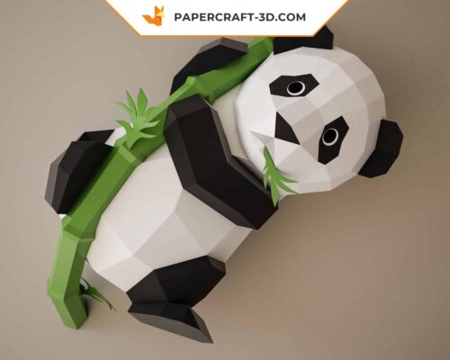 Papercraft panda sur bambou en origami papier 3D DIY