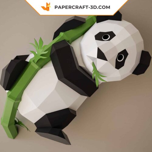 Papercraft panda sur bambou en origami papier 3D DIY