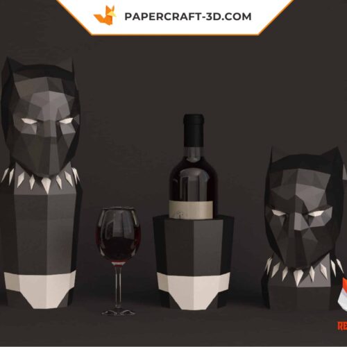Papercraft pantera negra para garrafa de vinho