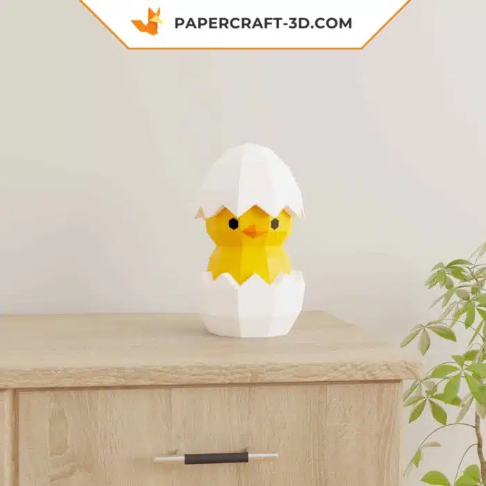 Papercraft Pâques origami papier 3D – Lapin, poussin dans œuf, porte-œufs – Pack de 3 modèles