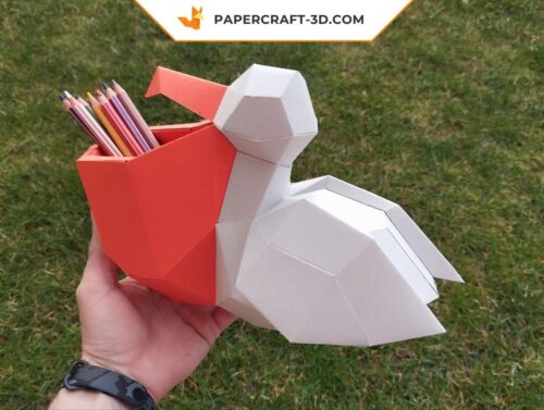 Papercraft pélican en origami papier 3D PDF, SVG, DXF