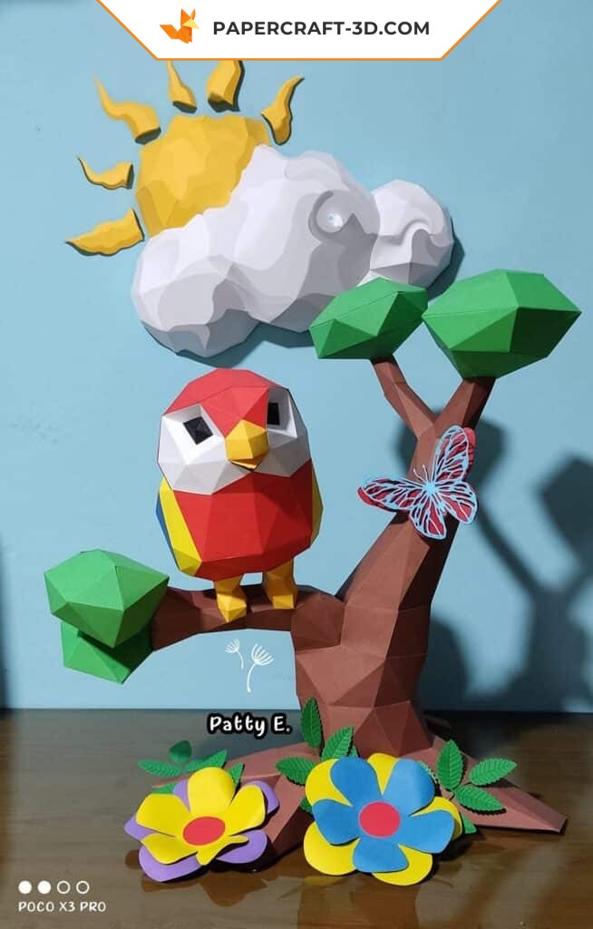 Papercraft Perroquet Macaw origami papier 3D