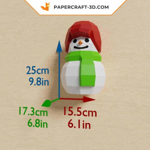 Papercraft Petit Bonhomme de Neige 3D pour décoration de Noël en origami papier