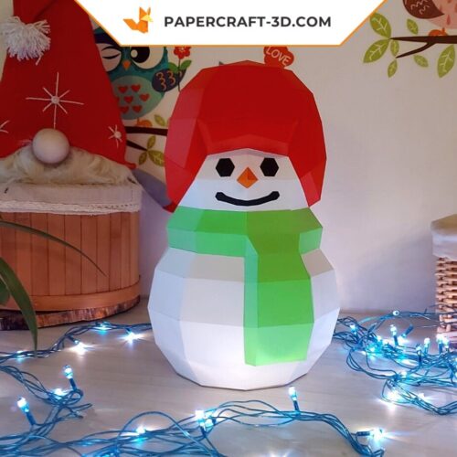 Papercraft Petit Bonhomme de Neige 3D pour décoration de Noël en origami papier