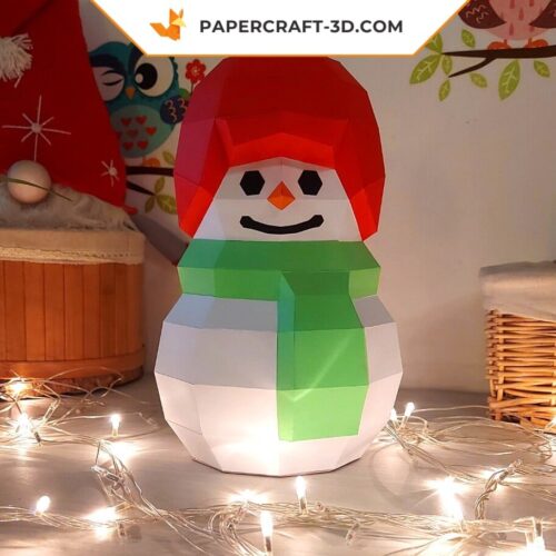 Papercraft Petit Bonhomme de Neige 3D pour décoration de Noël en origami papier