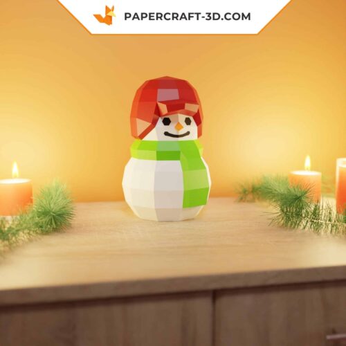 Papercraft Petit Bonhomme de Neige 3D pour décoration de Noël en origami papier