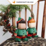 Papercraft petit elfe de Noël en origami papier 3D