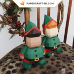 Papercraft petit elfe de Noël en origami papier 3D