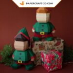 Papercraft petit elfe de Noël en origami papier 3D